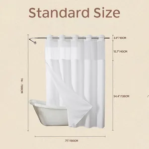 Detailed size chart for waffle weave shower curtain showing 71x74 inch dimensions