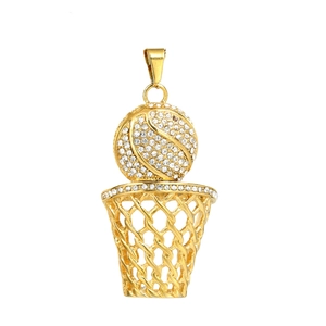Basketballkorb Anhänger Halskette Edelstahl Iced Out Volle Strass Hip Hop Urban Sportlicher Schmuck