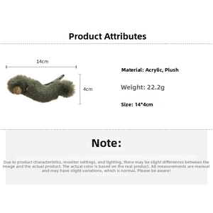 Detailed view of green plush hair clip with acrylic base showing 14cm length and size specs