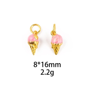 Pink enamel ice cream cone pendant charm in gold metal finish for DIY jewelry