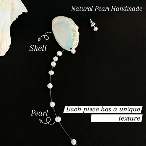 Handmade shell and natural freshwater pearl drop earrings with elegant silver needles