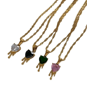 Y2K heart zircon pendants with gold twisted chains in white, black, green and pink