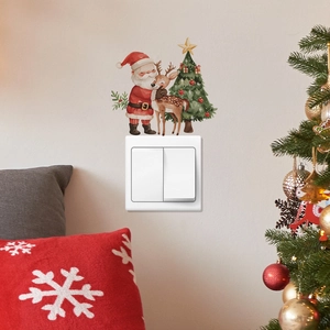 Christmas Wall Stickers Santa Claus Reindeer Christmas Tree Watercolor PVC Removable For Switch Socket Living Room Decor