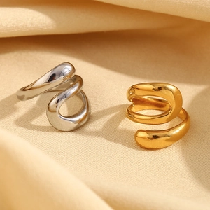 Three-layer open snake ring in 18K gold and silver stainless steel minimalist design