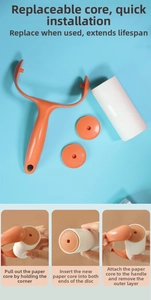 Detailed guide showing the replacement of the adhesive paper core in the lint roller