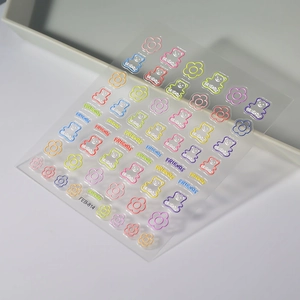 Colorful 5D relief bear nail stickers with floral patterns and transparent finish
