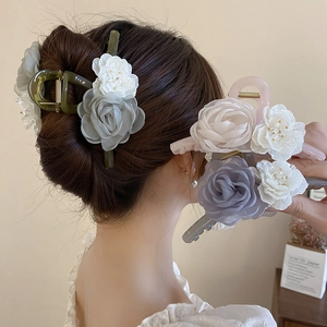 Grande Pinza Per Capelli Con Fiori In Tessuto Acrilico Elegante Stile Francese Forcina Dolce Per Donne Accessorio