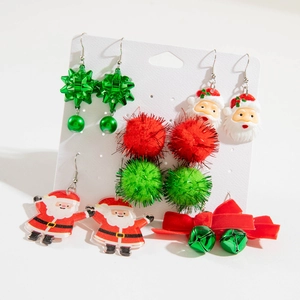 Christmas themed resin earrings set featuring Santa Claus and green bow bells