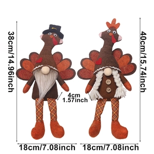 Set of two Thanksgiving plush turkey gnomes with festive long legs and autumn fan tails