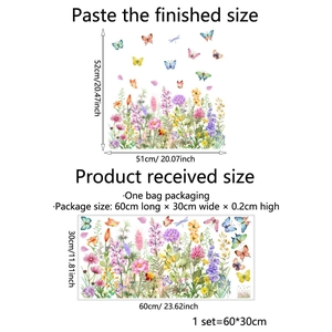 Colorful butterfly and floral static glass stickers with detailed size specifications