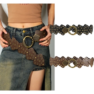 Cintura Corsetto in Pelle PU con Borchie Vintage Stile Barocco Medievale Ampia Fascia in Vita con Fibbia in Metallo Intagliato per Donna Accessorio Punk