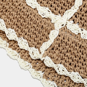 Detail of hand-woven straw hat showing natural fiber texture and beige rope pattern