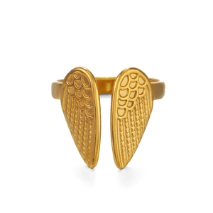 Vintage 18K gold plated stainless steel wing ring with adjustable open band design