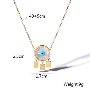 Detailed size parameters for gold evil eye pendant necklace with tassel charms and blue eye