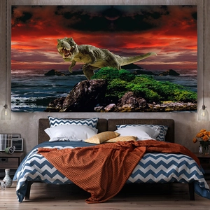 Détail d'une tapisserie de dinosaure haute définition sur un mur de chambre
