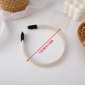 Detailed view of double-layer pearl headband with 12cm diameter measurement scale
