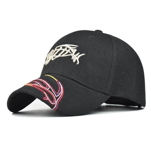 Baseball Cap Cotton With 3D Fish Bone Embroidery And Colorful Curved Brim Embroidery For Outdoor Streetwear Adjustable