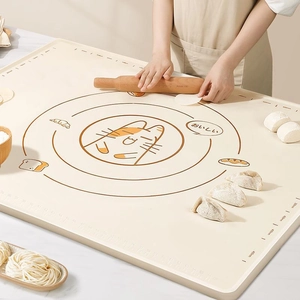 Silicone Pastry Mat With Measurements Thickened Non-Stick Platinum Silicone Baking Tools Rolling Pin Dough Scraper Cartoon Cat Pattern