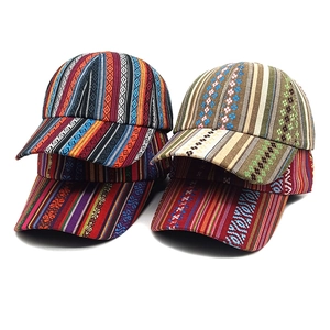 Bohemian Woven Baseball Cap Ethnic Striped Floral Pattern Retro Sun Hat For Women And Men Adjustable Leather Strap