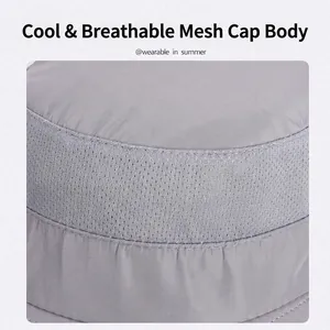 Men's outdoor sun hat with wide brim, neck flap and breathable mesh in light grey