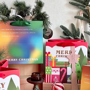Festive Christmas Santa gift bags with colorful designs and creative holiday patterns