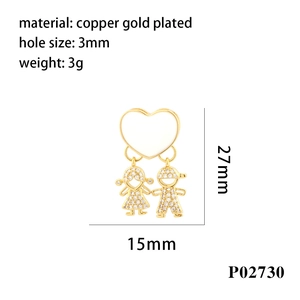 Detailed size specifications for 18K gold plated heart pendant with boy and girl charms