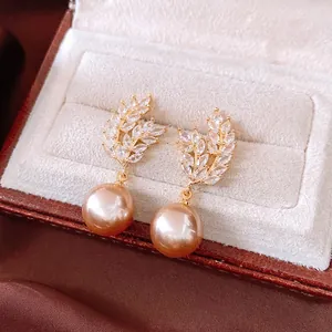 Elegant 18K gold plated wheat ear earrings with pearls and marquise zircons