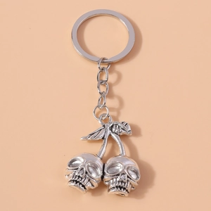 Creative Halloween cherry skull keychain in retro silver finish for bags and accessories
