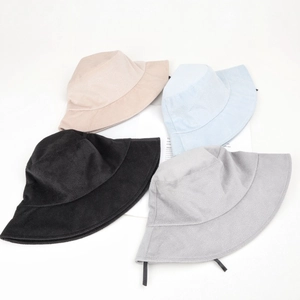 Unisex suede bucket hats in four colors with adjustable windproof drawstrings