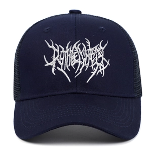 Dunkelblaue Gothic Punk Trucker-Mütze mit Stickerei und atmungsaktivem Mesh-Netz