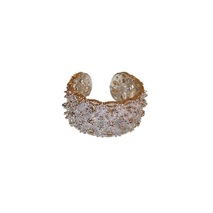 Elegant gold flower open ring with sparkling white zircon stones in micro-pave setting