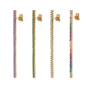 Geometric Bar Zirconia Stud Earrings With 925 Sterling Silver Earring Post Refined Copper Multicolor Inlaid Dainty Earrings
