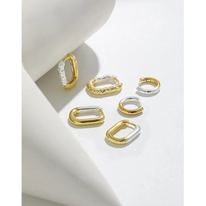 Minimalist S925 sterling silver hoop earrings with geometric gold and silver textures