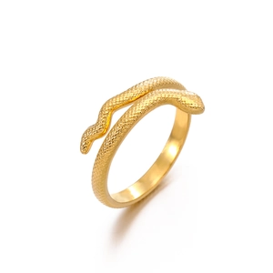 Minimalist 18K gold plated snake-shaped adjustable steel ring for women in high-gloss finish