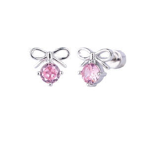 316L stainless steel stud earrings featuring pink butterfly zircons and screw backs