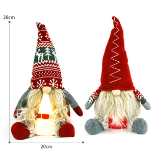 Lighted Christmas gnome plush figurines with red and grey hats standing 38cm tall