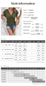 Detaillierte Größentabelle und Materialinfos für elegantes V-Ausschnitt Kurzarm-Oberteil