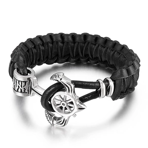 Bracelet En Cuir Tressé Pour Hommes Avec Fermoir Ancre Crâne En Acier Inoxydable Style Marine Punk Rock Bijoux