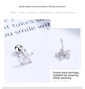 Detail of S925 sterling silver flower stud earring featuring secure screw back design