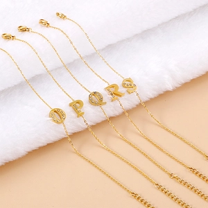 Minimalist Stainless Steel Rhinestone Initial Alphabet A-Z Bracelet Gold Letter Charm Bracelet For Women Jewelry Gift