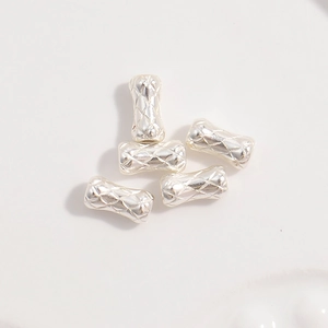 Irregular textured S925 silver bamboo tube spacer beads for vintage jewelry making