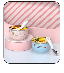 Lot de bols pour enfants en acier inoxydable 316 avec motifs de dessins animés et couverts