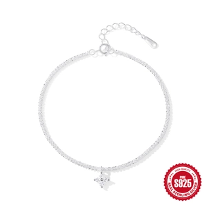S925 sterling silver clover bracelet with sparkling white zircon and adjustable chain