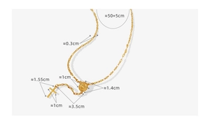 Detailed size measurement of the gold titanium steel cross and medal pendant necklace