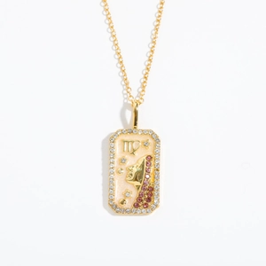 Detailed view of Virgo zodiac pendant with gold plating and colorful zircon stones