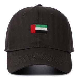 Vue détaillée d'une casquette de baseball noire avec broderie du drapeau des EAU