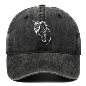 Washed Cotton Baseball Cap Retro Distressed Horse Head Embroidery Outdoor Adjustable Sun Protection Fashion Dad Hat