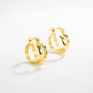 Minimalist 925 Sterling Silver Double Ring Earrings Interlocking Geometric Circle Hoops For Women Simple Stylish Fashion Jewelry Gift