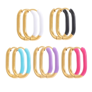 U-shaped vintage gold-plated stainless steel enamel hoop earrings in five colors