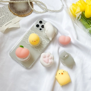 Support de téléphone mignon en silicone avec des motifs chats, pêches et poussins